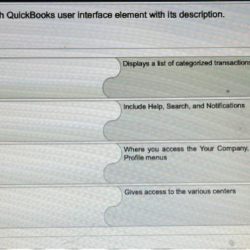 Match each quickbooks user interface element with its description