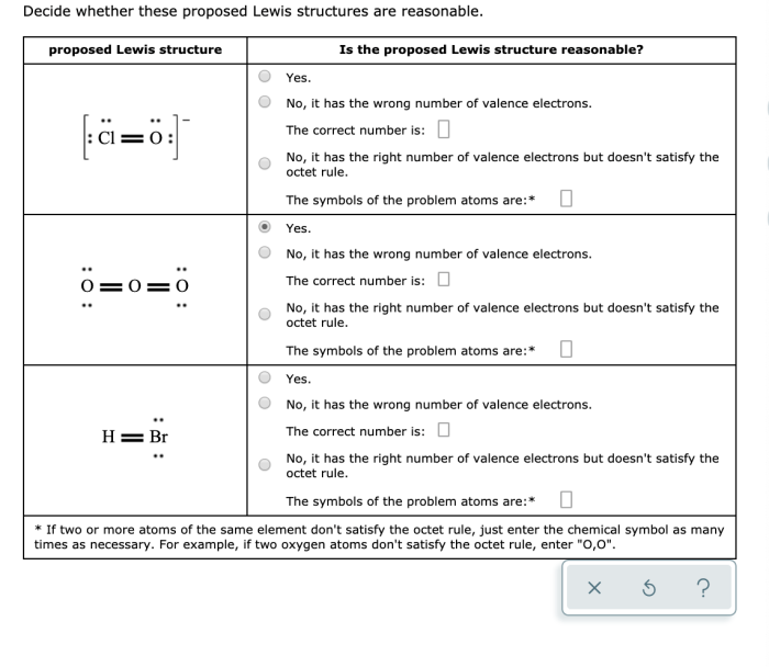 Decide whether these proposed lewis structures are reasonable